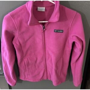 Columbia Girls Medium 10-12 Zip Up Fleece Jacket Sweatshirt Pink Warm Winter